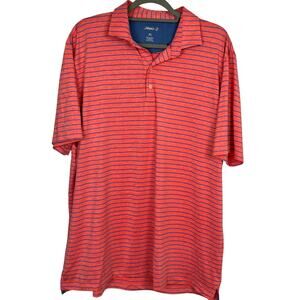 Johnnie O Golf Polo Lightweight Coral with Blue Stripes Mens XL